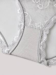 3 piezas Ropa interior de mujer cómoda con estampado de encaje, transparente y calada, sexy de cintura baja - Multicolor - Ver 8
