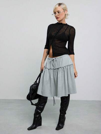 COUREZ Low Rise Jersey Sweat Skirt With Ruffle /Y2K Summer Outifts For Women Casual Outfits Summer Sweat Skirt Going Out Outfits Festival Women Skirt