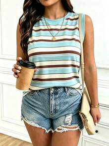 EMERY ROSE Women's Round Neck Color Block Casual Versatile Daily Wear Top - Multicolor - View 4