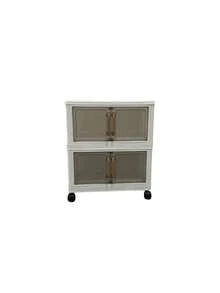 Plastic Folding Storage Cabinet, Multi-Layer Double Door Storage Organizer For Living Room, Toys, Lightweight Luxury Design, Multi-Purpose, Classified Storage, Heavy Duty, Casters, Folding Design, Easy Assembly, Suitable For Various Home Scenes - Multicolor - View 10