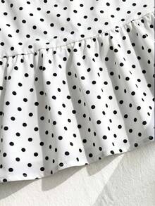 SHEIN Tween女孩休閒日常百搭舒適寬鬆波點襯衫 - 白色 - 查看 2