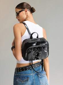 Viva Strut Ladies Bag, Sweet And Cool, Bow Strap Backpack, Street Style Women's Bag, Fashionable And Large Capacity, Suitable For Campus, Daily Commuting - Black - View 3