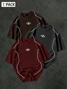 Sport MetroGents Men's Colorblock Crew Neck Casual Versatile Daily Travel Sports T-Shirt, Gym - Burgundy - View 1