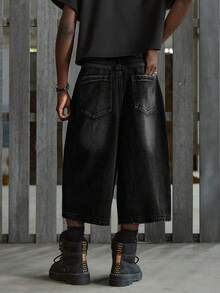 NEON BLANC Celana Jeans Denim Pria Model Longgar, Lebar, dan Pendek dengan Kantong - Hitam - View 3