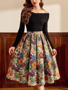 Falda plisada de jacquard elegante para mujer - Albaricoque - Ver 3