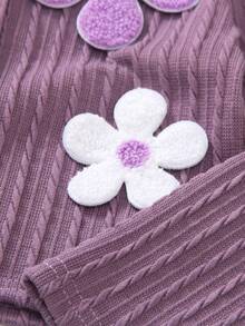 SHEIN Elladie kids 女童柔軟紋理麻花針織開襟衫，可愛優雅甜美公主風，百搭時尚外套，適合春、夏、秋季，日常穿著、聚會、派對、外出、上學 - 紫色 - 查看 5