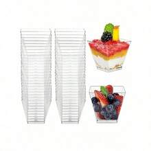 50个透明甜点杯和50个方形果冻杯，带勺子，可重复使用迷你甜点杯，派对用品，慕斯蛋糕杯，布丁杯，派对用品，户外旅行和野餐 - 彩色 - 查看 16