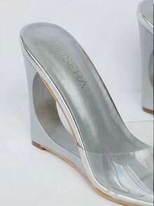 MUSERA Metallic Cut Out Wedge Perspex Strap Heeled Sandals Spring Summer Vacation Sexy Holiday Accessory Festival Ibiza Elegance - Silver - View 4
