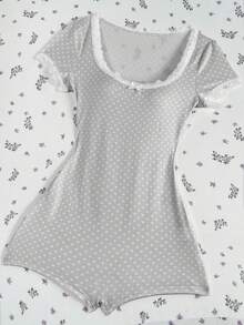 Elamini Women's Spring/Summer Sweet Minimalist Sexy Slim Fit Lace Trim Jumpsuit - Grey - View 1