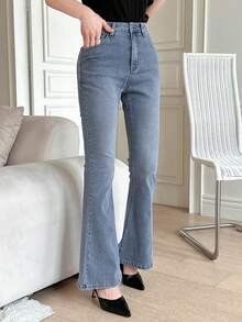 DAZY Quần Jeans Denim Xòe Rửa Thường Ngày Có Thiết Kế Nơ Cho Nữ - Màu xanh lam - Xem 3