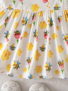 SHEIN Newborn Baby Girl Summer Cute Pattern Sleeveless Dress - Mustard Yellow - View 7
