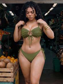 Swim Vcay 2026 New Summer Beach Vacation Plus Size Swimwear Top, Sexy Green Backless Swim Mod Swimwear Top, Spring/Summer - Black - View 5