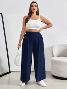Shapeblank Plus Size Women Mint Green High Waist Pencil Pants Fall - Navy Blue - View 4