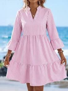 SHEIN LUNE Casual Simple Floral Pattern Women's Short Dress Suitable For Summer - Pink - View 4