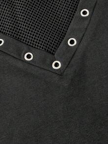 ROMWE Grunge Punk Plus Size Hot Girl Punk Metal Eyelet Design Mesh Hollow Out Patchwork Fitted Long Sleeve T-Shirt - Black - View 4
