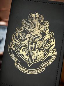 HARRY POTTER X SHEIN 經典魔法學校紋章 PU 皮革護照套，巫師學院標誌護照夾，時尚旅行配件，適合粉絲 - 黑色 - 查看 4