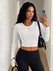 StreetHx Seamless Raglan Sleeve Crop Sports Teeworkout Tank Top - White - View 4