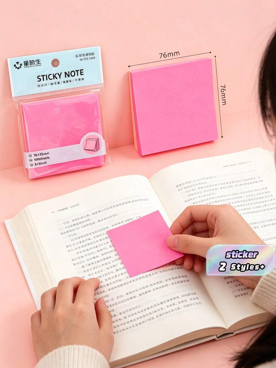 3x3 黏貼便條紙,馬卡龍螢光自黏式便條本,易黏貼,適用於居家、辦公室與學校,1/5 本(每本 100 張) - 混色 - 查看 1
