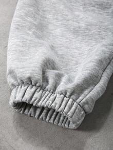 SUMWON Oversized Fleece Jogger Sweatpants With Drawstring Waist Elasticated Cuffs And Logo Embroidery - Grey - View 6