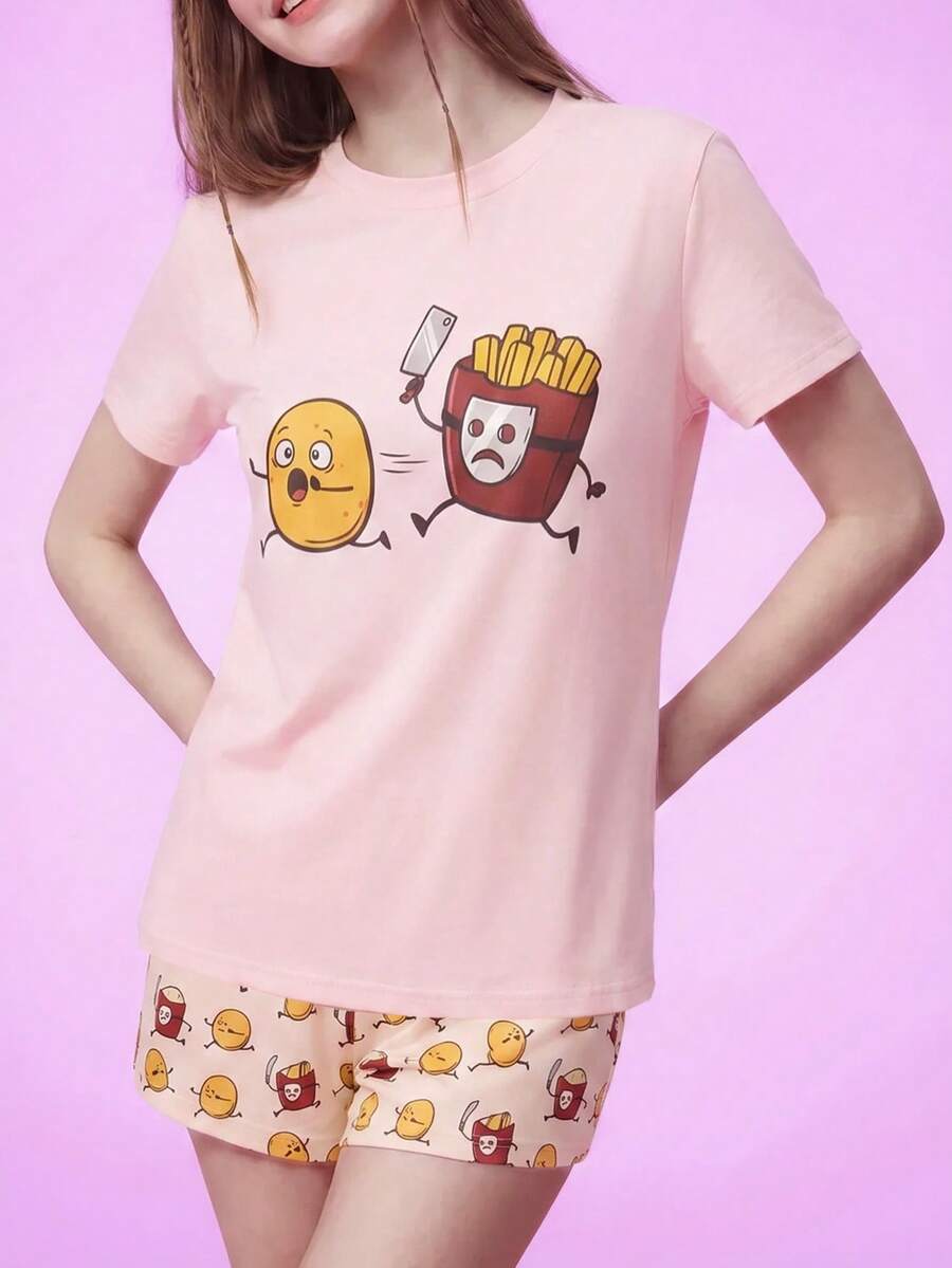 Notgurli Women's Plus Size White And Red Coffee Heart Graphic Short Sleeve Pajama Set Cute Everyday Lounging - Multicolor - View 1