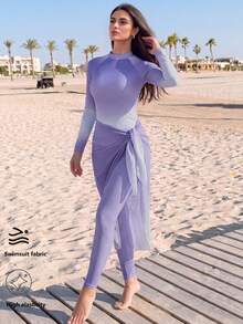 Veilorie 女款漸層布料布基尼，適合海灘度假 - 紫色 - 查看 4