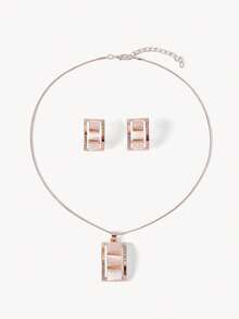 Opalesca 3pcs Rhinestone Decor Jewelry Set - Rose Gold - View 2