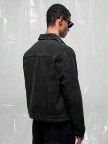 IRON GLYPH 男士长袖休闲水洗黑色短款牛仔夹克，春夏朋克风男友/老公款修身水洗黑色，适合都市万圣节、万圣节、秋季等场合。 - 黑色 - 查看 2