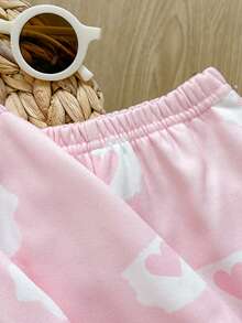 Cozy Pixies Conjunto de 2 piezas de sudadera para niña bebé con estampado de corazón rosa suave, nuevo para otoño/invierno, estilo formal casual versátil para uso diario y salidas, adecuado para cualquier ocasión, conjunto para hermanas, a juego con padres, lindo conjunto para niñas - Rosa - Ver 4