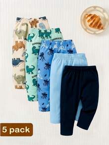 SHEIN 5pcs/Set Baby Boys New Fashion Comfortable Simple Soft Casual Long Pants, Baby Boy Pants Set, - Multicolor - View 7