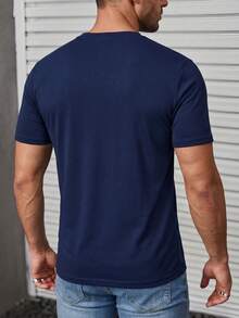 Manfinity CasualCool Kaos Pria Lengan Pendek Kerah Bulat Warna Kontras Kasual Serbaguna - MultiWarna - View 2