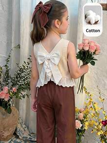 LMoss Kids 女童編織素色圓領休閒背心與長褲兩件套 - 彩色 - 查看 1