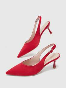 CUCCOO BIZCHIC Women's Red Pointed Suede Simple Commuter Fashion Wear Stiletto Back Strap High Heel Shoes - Red suede - View 2