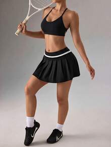 SHEIN Dewbera 女款純色交叉背日常健身運動內衣 - 黑色 - 查看 4