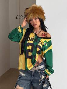 Coolane 青少年女孩時尚街頭風拼色印花寬鬆長袖衛衣 - 彩色 - 查看 7
