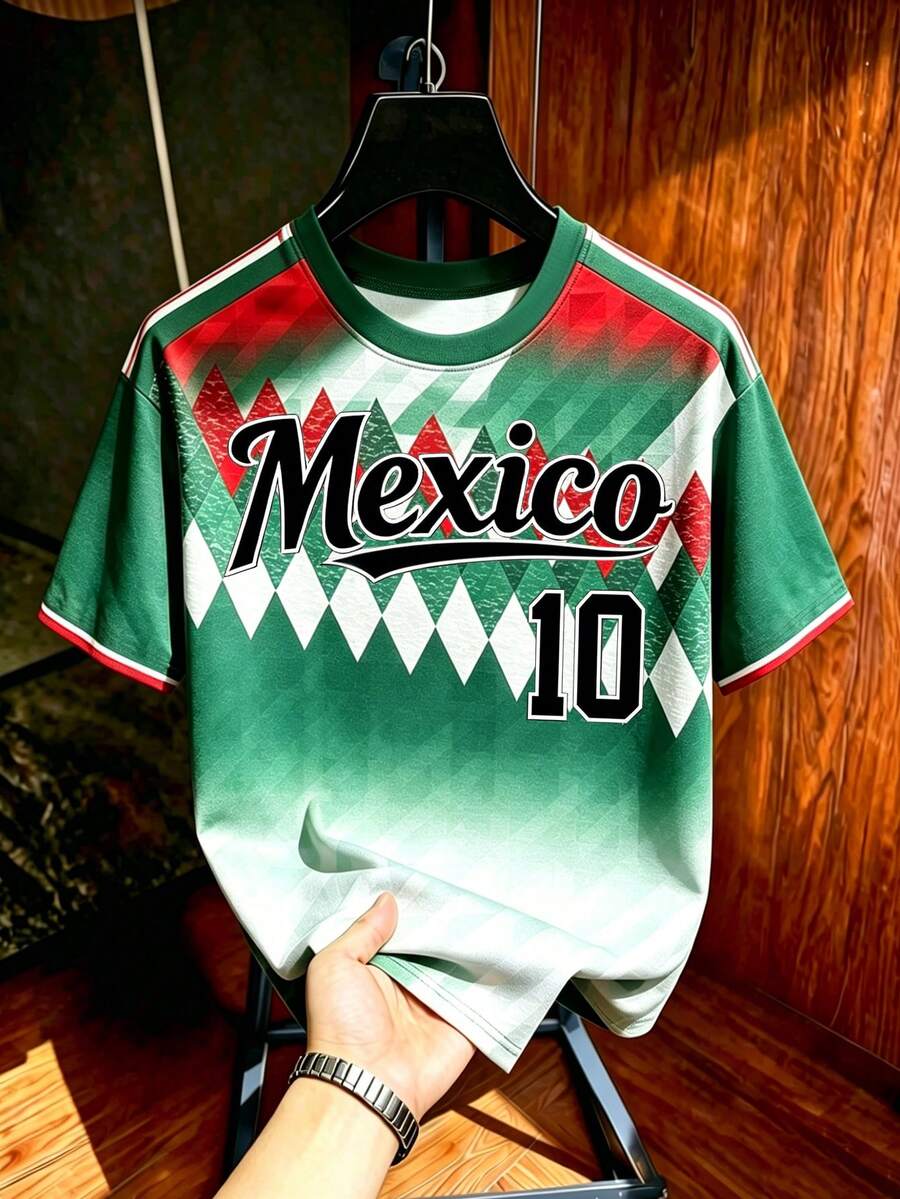 Gritte Field Men's Letter & Geometric Print Short Sleeve Soccer Jersey T-Shirt - Multicolor - View 1