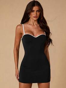 SHEIN BAE 女款黑白滾邊拼接彩色修身休閒連身褲 - 黑與白 - 查看 7