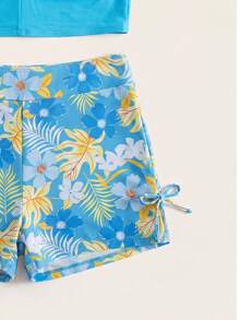 SHEIN Baju Renang Bikini Liburan Musim Panas untuk Remaja Putri, Setelan Dua Potong Motif Bunga Biru Silang Belakang, Pakaian Cepat Kering untuk Bermain di Pantai dan Kolam Renang - MultiWarna - View 5