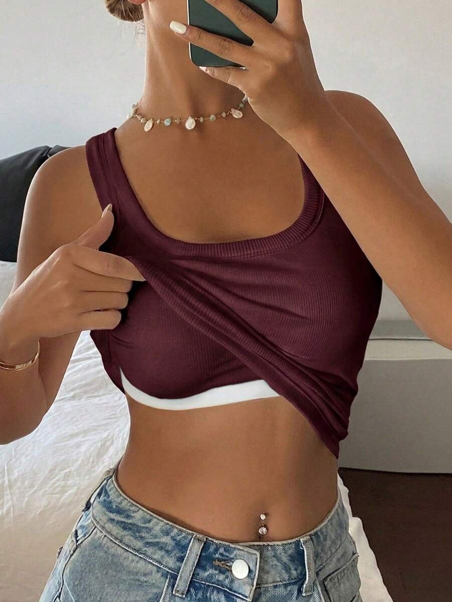 DAZY Women's Solid Color Fitted Casual Vacation Summer Tank Top - Burgundy - View 1