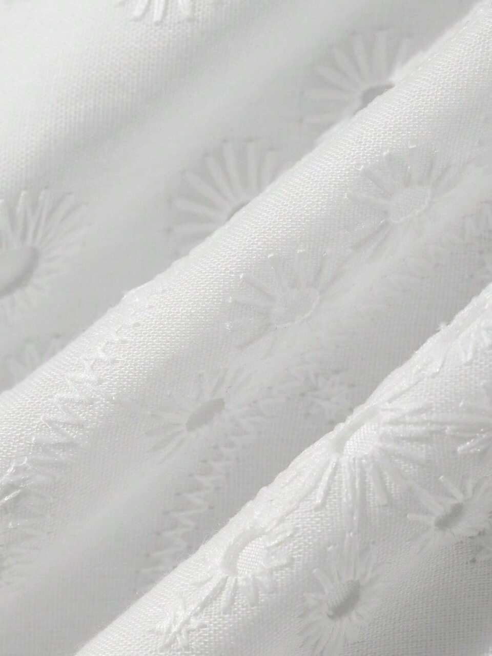 Summer Square Neck Short Sleeve High Waist White Jacquard Fabric Cinched Waist Full Skirt Hollow Embroidery Lace Mid-Length Dress