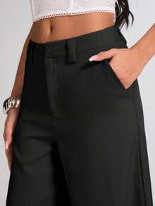 SHEIN LUNE Plus Size Casual Versatile Commute Wide Leg Pants Fall - Black - View 5