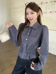 DAZY 女款韓式修身優雅夏季牛仔上衣 - 藏蓝色 - 查看 9