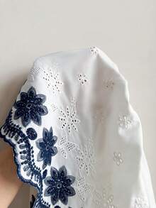 SHEIN Frenchy Plus Size Women Square Neck Pleated Burnout Embroidery Casual Versatile Daily Wear Blouse Elegant Boho Style Business Formal Party All White Autumn - White - View 10