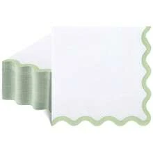 20pcs/40pcs/60pcs Green Wavy Edge Napkins, 2-Ply Classic White Napkins With Light Green Wavy Edges, Disposable Dessert Beverage Napkins, Suitable For Mother's Day, Bridal Shower, Gender Reveal Party, Birthday And Other Occasions - green - View 2