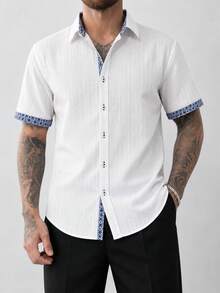 Manfinity Bizformal Men's Business Casual Light Color Patchwork Short Sleeve Shirt - White - View 5