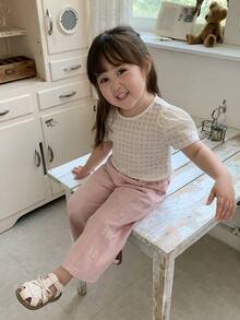 DAZY Baby Girl Bow Embroidery Korean Style Loose Denim Long Pants Toddler Fall - Pink - View 5
