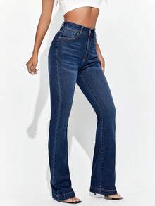 Selenza High Waist Flare Leg Jeans - Dark Wash - View 5