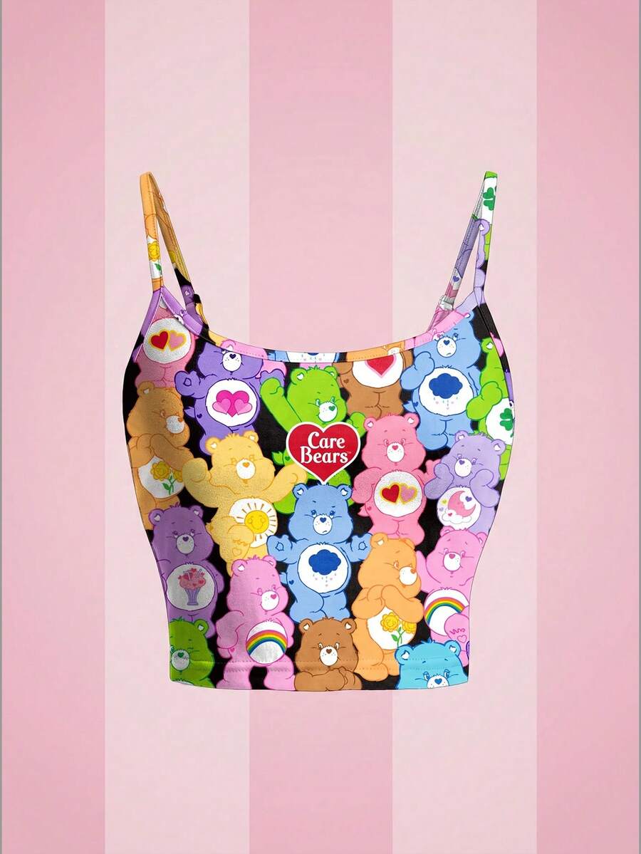SHEIN X Care Bears 女士卡通熊印花修身吊带衫 - 白色 - 查看 1
