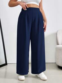 Shapeblank Plus Size Women Mint Green High Waist Pencil Pants Fall - Navy Blue - View 3