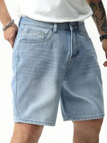 Manfinity Homme Men Plus Size Loose Fit Casual Denim Shorts Baggy Jorts Plain Light Blue Work Basic Going Out Hang Out Commute College - Light Wash - View 8
