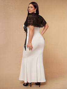 SHEIN BAE CURVE Plus Size Women's Black Lace Patchwork Long Dress, Cover-Up Top Set Evening Wedding Summer Formal Elegant - White - View 2